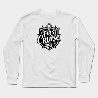 My First Cruise 2024 Black White Long Sleeve T-Shirt